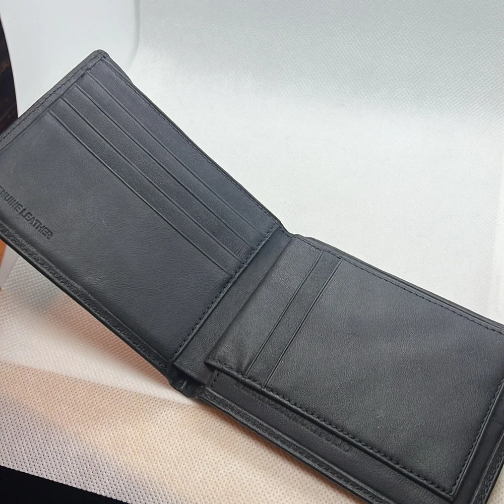 Perry Ellis Black Bi-Fold Soft Leather Wallet Pocket Planner - 10 Card Pockets